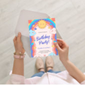 Colorful Rainbow & Clouds Kids 1st Birthday Party 招待状