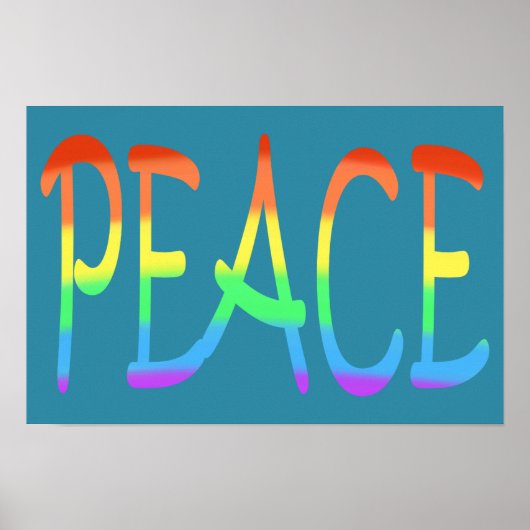 Colorful Rainbow Colors Peace Word Posters ポスター (正面)