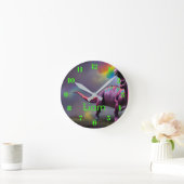 Colorful Rainbow Dinosaur Neon Personalized  ラウンド壁時計 (ホーム)