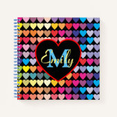 Colorful Rainbow Hearts Pattern Personalised ノートブック (正面)