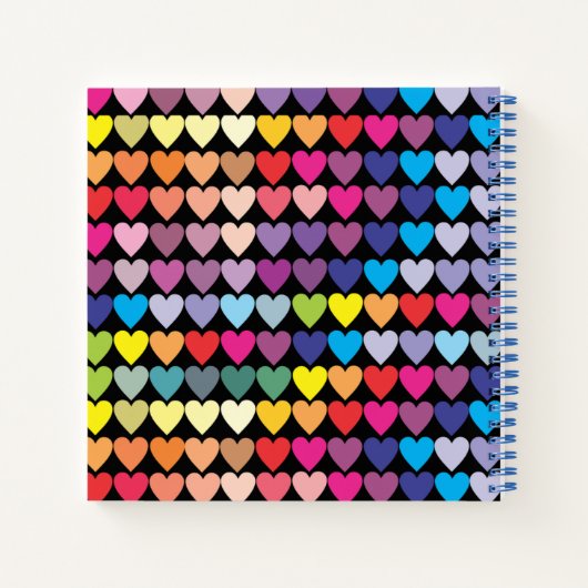 Colorful Rainbow Hearts Pattern Personalised ノートブック (裏面)