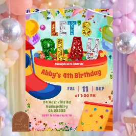 colorful rainbow indoor playground kid's birthday 招待状