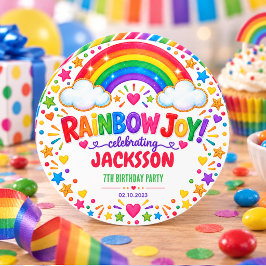 Colorful Rainbow Joy 7th Birthday boy Party ラウンドシール