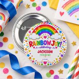 Colorful Rainbow Joy 7th Birthday boy Party 缶バッジ