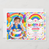 Colorful Rainbow Joy 7th Birthday boy Party photo 招待状 (正面)