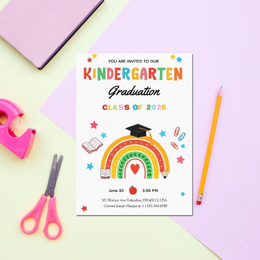 Colorful Rainbow Kindergarten Graduation  招待状