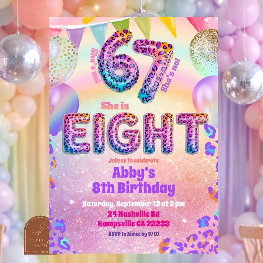 Colorful Rainbow Leopard 67 8th Birthday 招待状