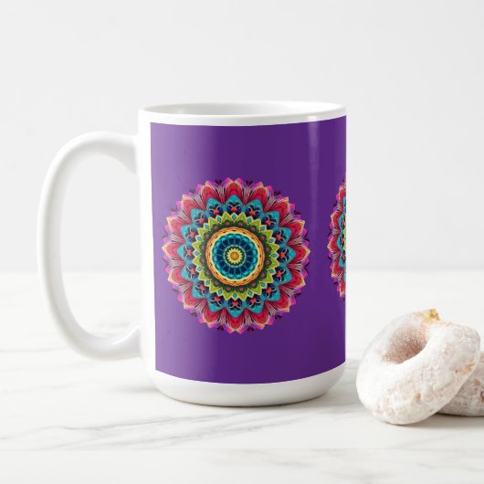 Colorful Rainbow Mandala Mug コーヒーマグカップ (ドーナツ)