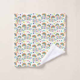 colorful rainbow-patterned towel set and washcloth バスタオルセット