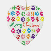 Colorful Rainbow Paw Prints Merry Christmas セラミックオーナメント (右)