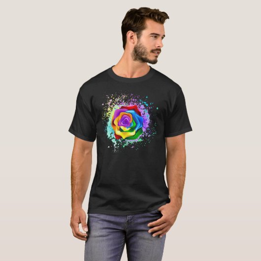 Colorful Rainbow Rose Tシャツ (正面フル)