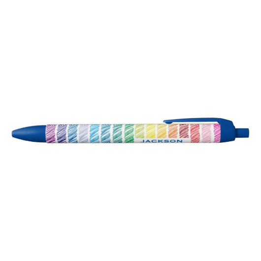 Colorful Rainbow Scribbles Striped Personalised 黒ボールペン (トップ)