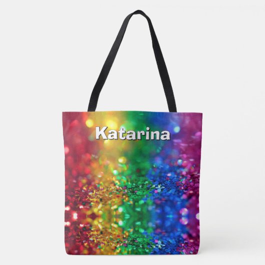 Colorful Rainbow Sequin Print Personalized Name トートバッグ (正面)
