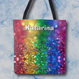 Colorful Rainbow Sequin Print Personalized Name トートバッグ