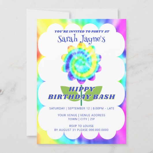 Colorful Rainbow Tie Dye Birthday Invitation 招待状 (正面)