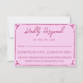 Colorful Raspberry Pink Hand Written Retro Wedding 出欠カード (正面)