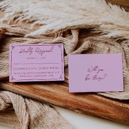 Colorful Raspberry Pink Hand Written Retro Wedding 出欠カード