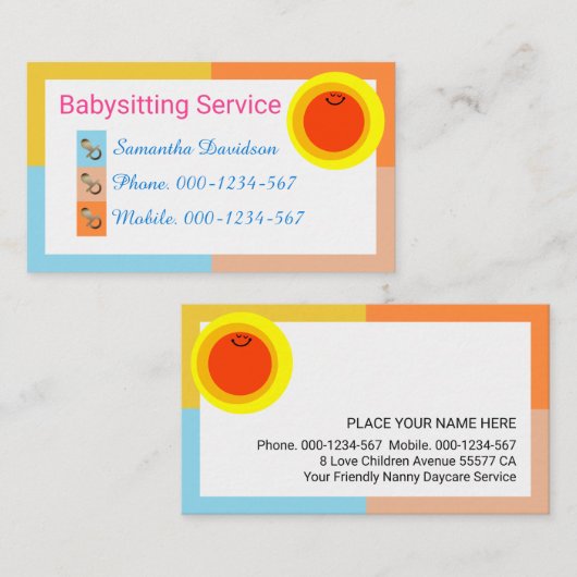 Colorful Rectangle Frame Smiling Sun 名刺 (正面/裏面)