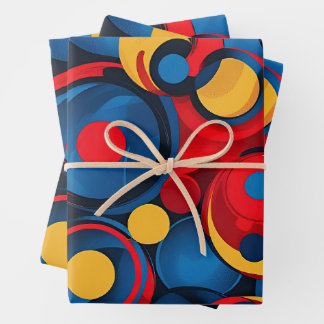 Colorful Red, Blue, and Yellow Circles ラッピングペーパーシート