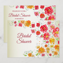 Colorful Red Yellow Pink Floral Bridal Shower 招待状