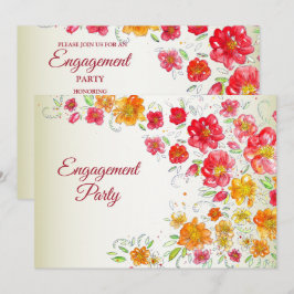Colorful Red Yellow Pink Floral Engagement Party 招待状