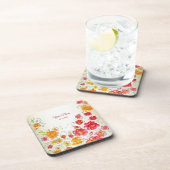 Colorful Red Yellow Pink Floral Wedding Party コースター (右側)