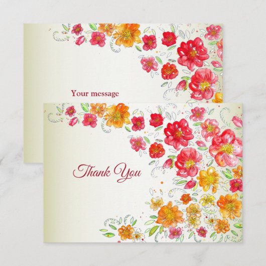 Colorful Red Yellow Pink Floral Wedding Party サンキューカード (正面/裏面)