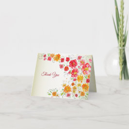 Colorful Red Yellow Pink Floral Wedding Party サンキューカード