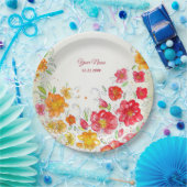 Colorful Red Yellow Pink Floral Wedding Party ペーパープレート (パーティー)