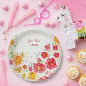 Colorful Red Yellow Pink Floral Wedding Party ペーパープレート (パーティー)