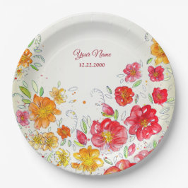 Colorful Red Yellow Pink Floral Wedding Party ペーパープレート