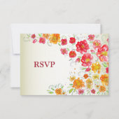 Colorful Red Yellow Pink Floral Wedding Party 出欠カード (正面)