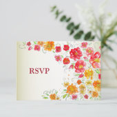 Colorful Red Yellow Pink Floral Wedding Party 出欠カード (スタンド正面)