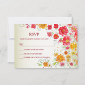 Colorful Red Yellow Pink Floral Wedding Party 出欠カード (裏面)