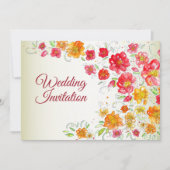 Colorful Red Yellow Pink Garden Floral Wedding 招待状 (正面)