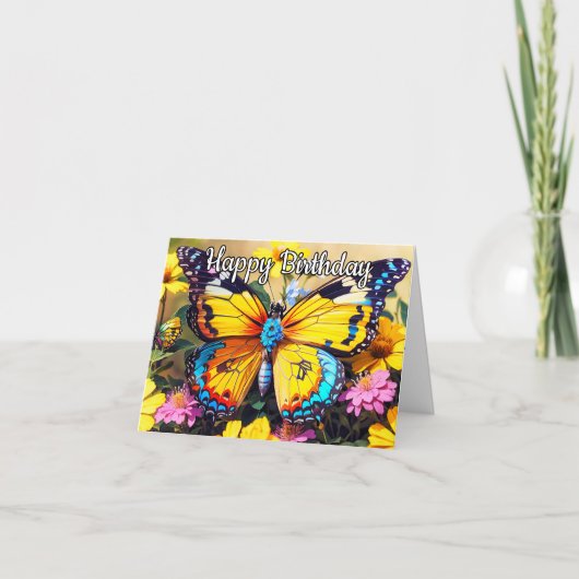 Colorful Resting Butterfly Design Happy Birthday カード (正面)