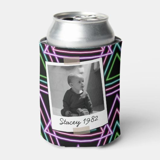 Colorful Retro 80's Neon Geometric 40th Birthday 缶クーラー (缶正面)