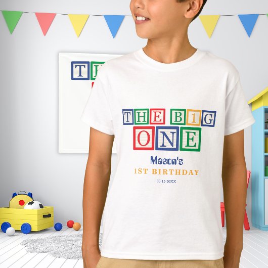 Colorful Retro Block Design  First Birthday Tシャツ