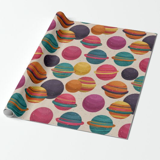 Colorful Retro Candy Planet Pattern Wrapping Paper ラッピングペーパー (アンロールド)