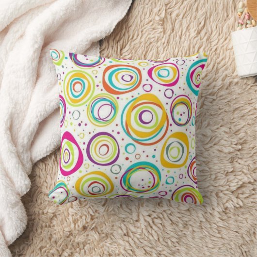 Colorful Retro Circle Pattern Throw Pillow クッション (ブランケット)