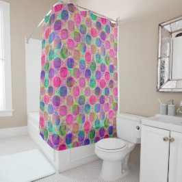Colorful Retro Circle Pattern with Golden Details シャワーカーテン