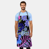 Colorful Retro Floral Fern Botanical Foliage エプロン (着用した状態)