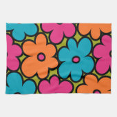 Colorful Retro Floral Pattern キッチンタオル (横)