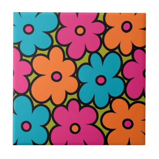 Colorful Retro Floral Pattern タイル (正面)