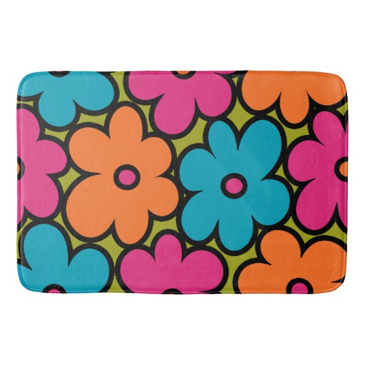 Colorful Retro Floral Pattern バスマット (正面)