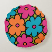 Colorful Retro Floral Pattern ラウンドクッション (裏面)