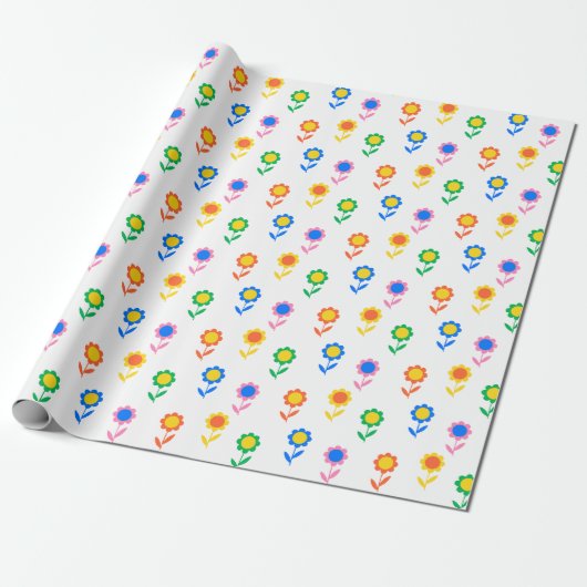 Colorful Retro Flower Pattern Pop Art Daisy Design ラッピングペーパー (アンロールド)