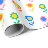 Colorful Retro Flower Pattern Pop Art Daisy Design ラッピングペーパー (ロールコーナー)