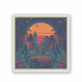 Colorful Retro Futuristic Doodle Style Skyline シール (正面)