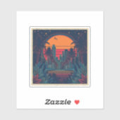 Colorful Retro Futuristic Doodle Style Skyline シール (シート)